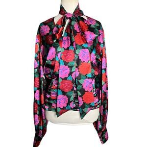 NWOT RONNY KOBO Eden Satin Blouse in Rose Floral – Sz S
